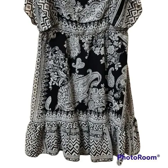 One World Dress Sz L Black White Flowy Paisley Blouson Sheath Tunic - Picture 6 of 8